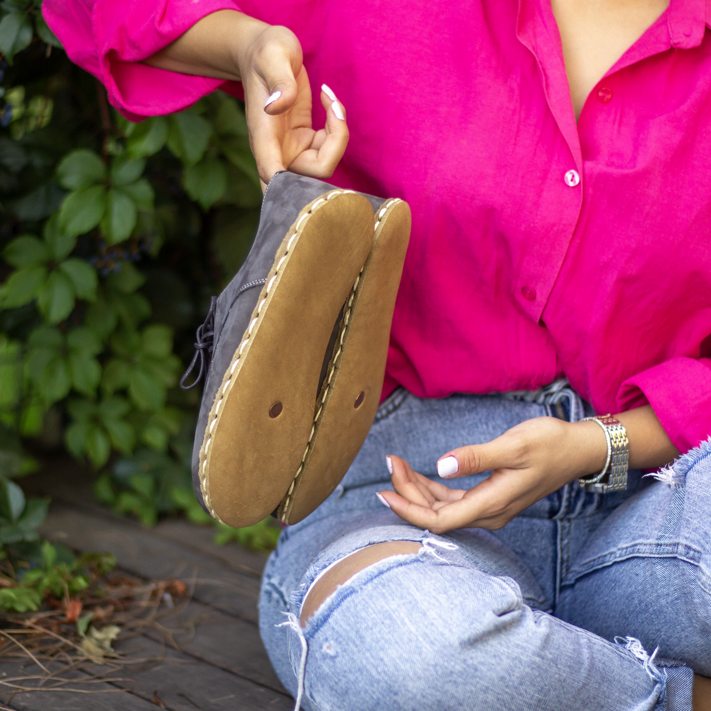 Handmade Grey Nubuck Earthing Shoes with Copper for Women