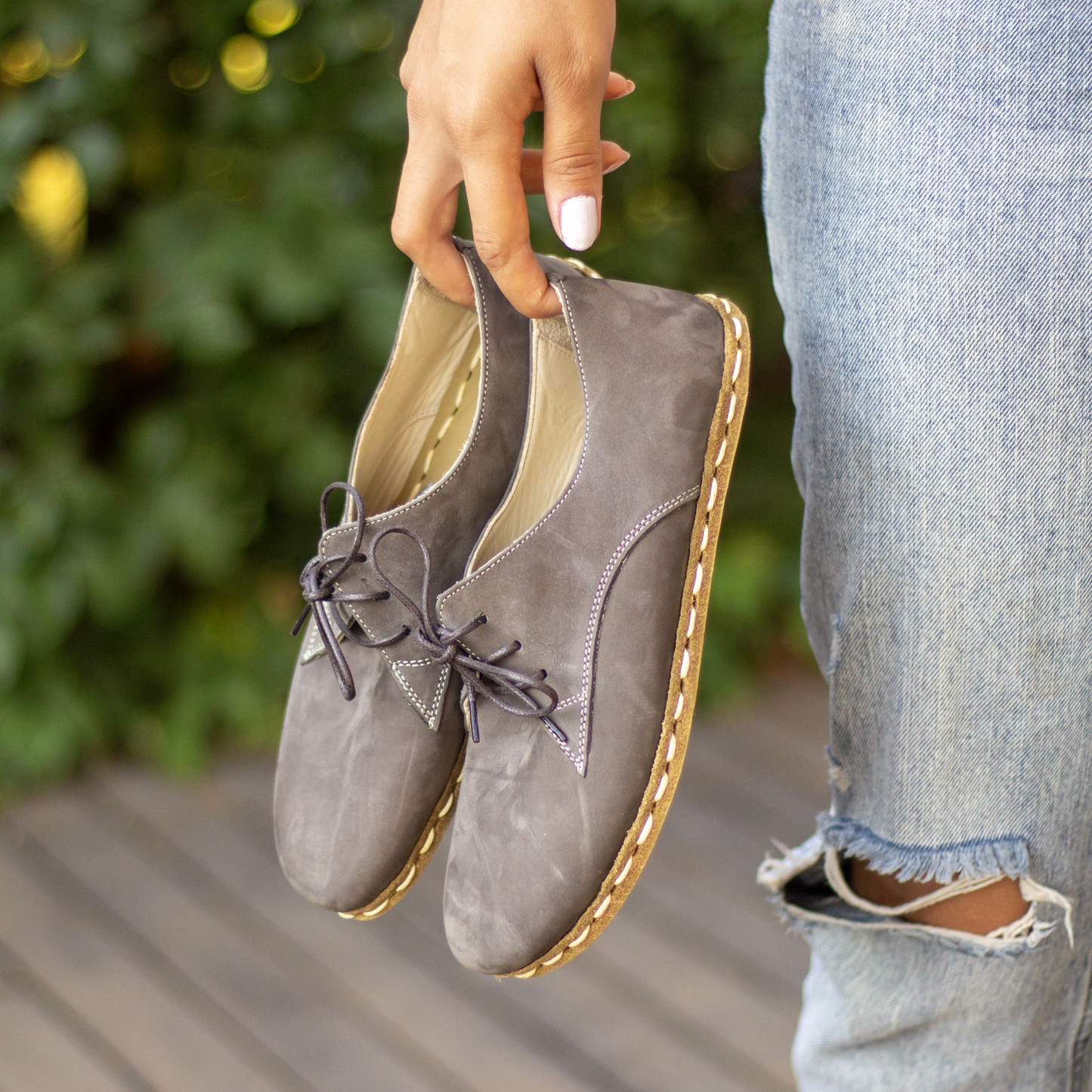 Handmade Grey Nubuck Earthing Shoes with Copper for Women