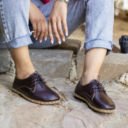 Handmade Grounded Leather Women Shoes, Bitter Brown