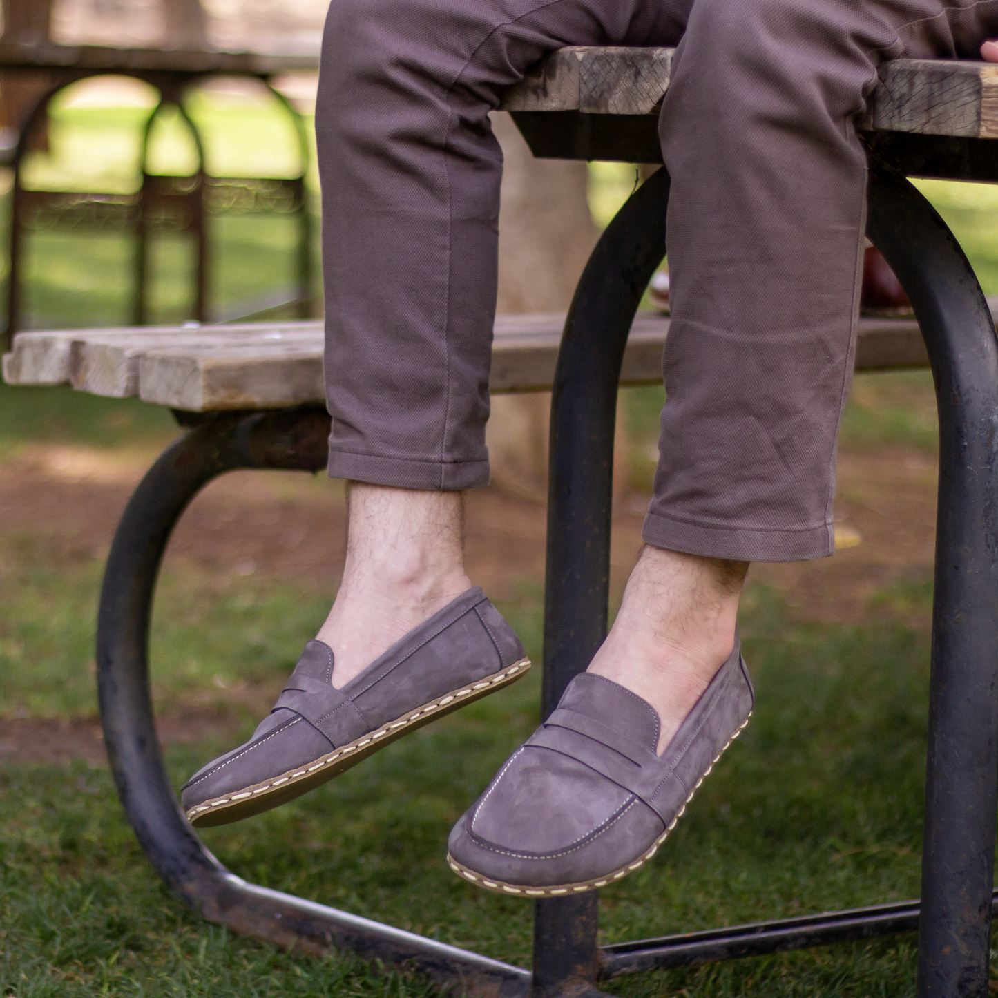 Men's Leather Earthing Barefoot Shoes Gray Nubuck