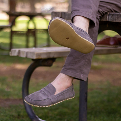 Men's Leather Earthing Barefoot Shoes Gray Nubuck