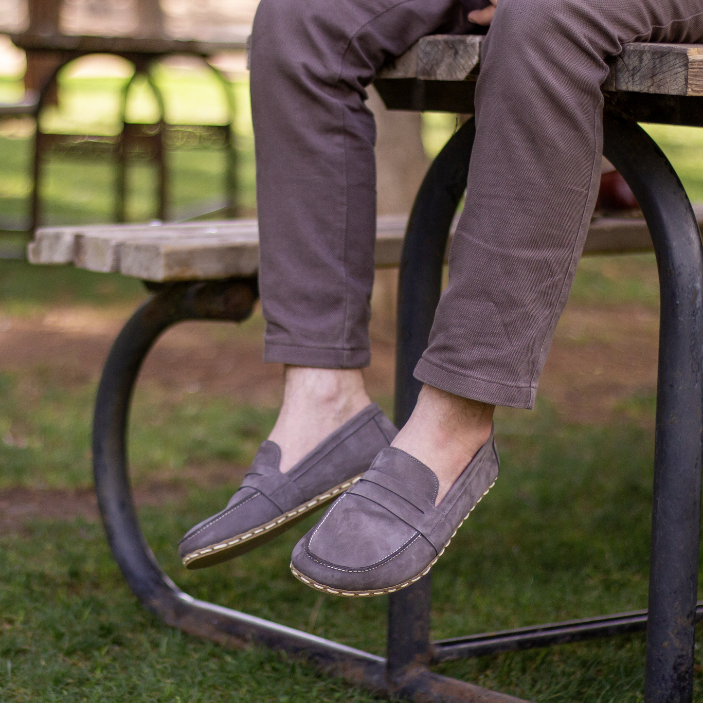 Men's Leather Earthing Barefoot Shoes Gray Nubuck