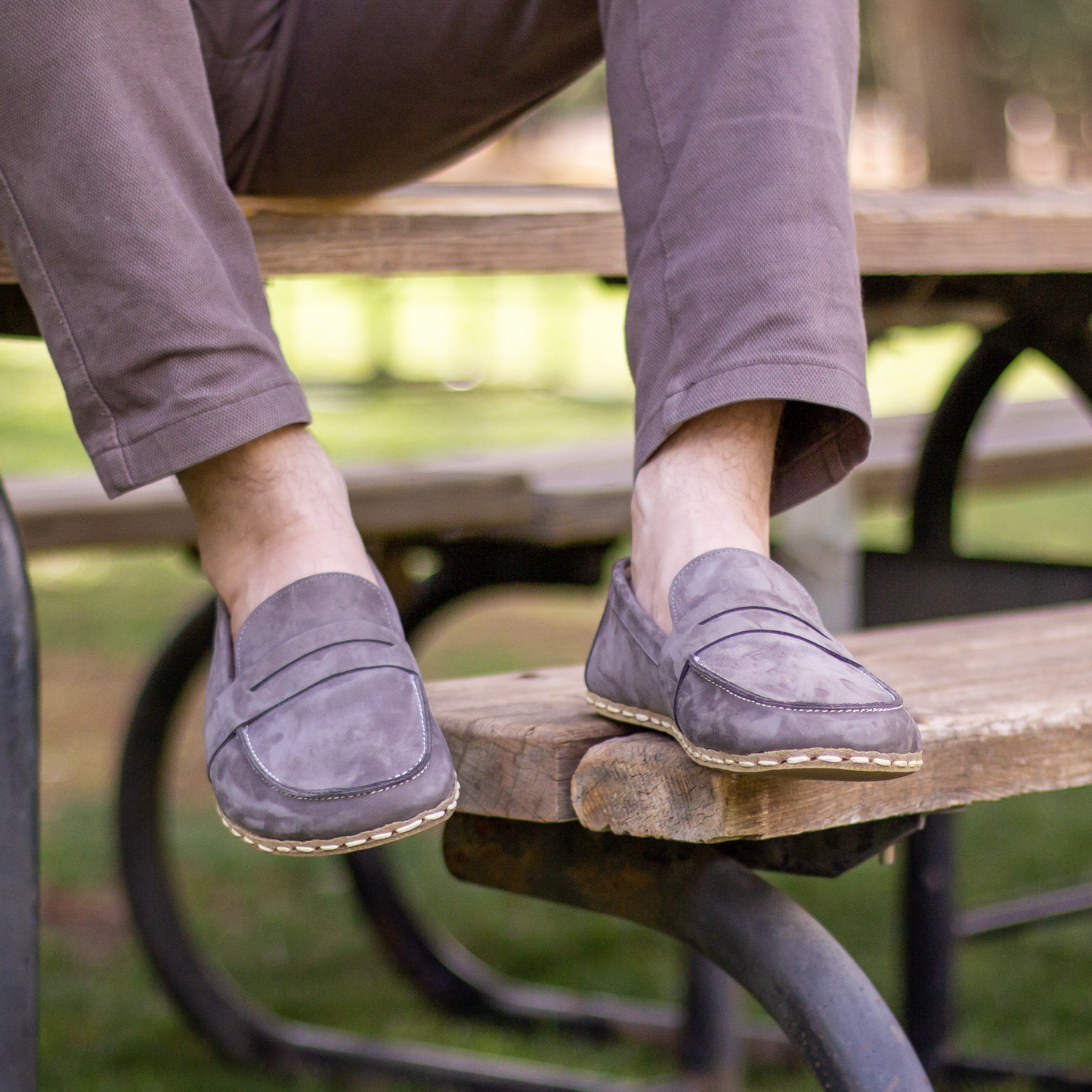 Men's Leather Earthing Barefoot Shoes Gray Nubuck