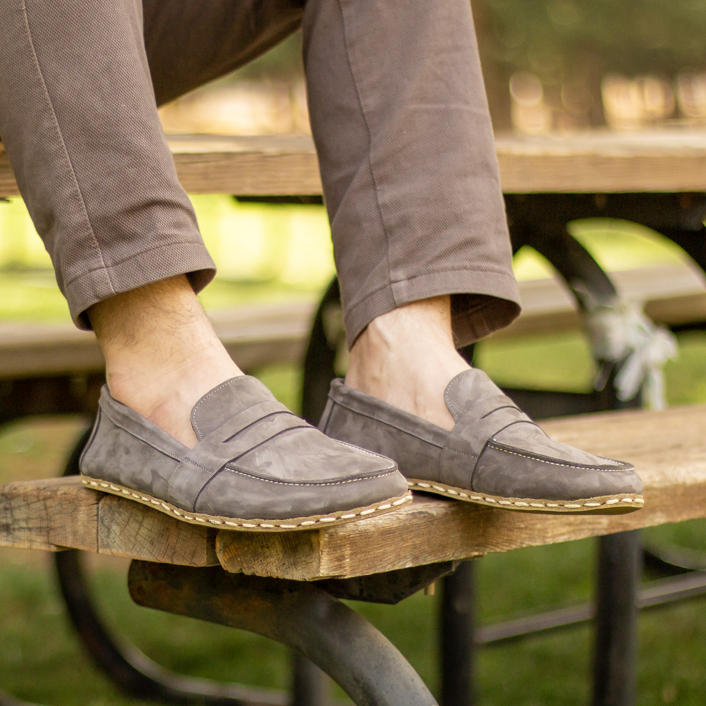 Men's Leather Earthing Barefoot Shoes Gray Nubuck