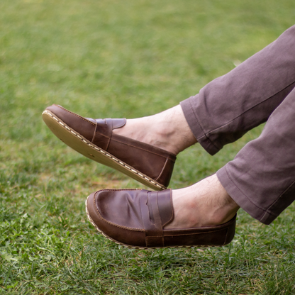 Men's Leather Earthing Barefoot Shoes Crazy Classic Brown