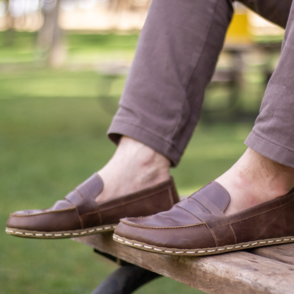 Men's Leather Earthing Barefoot Shoes Crazy Classic Brown