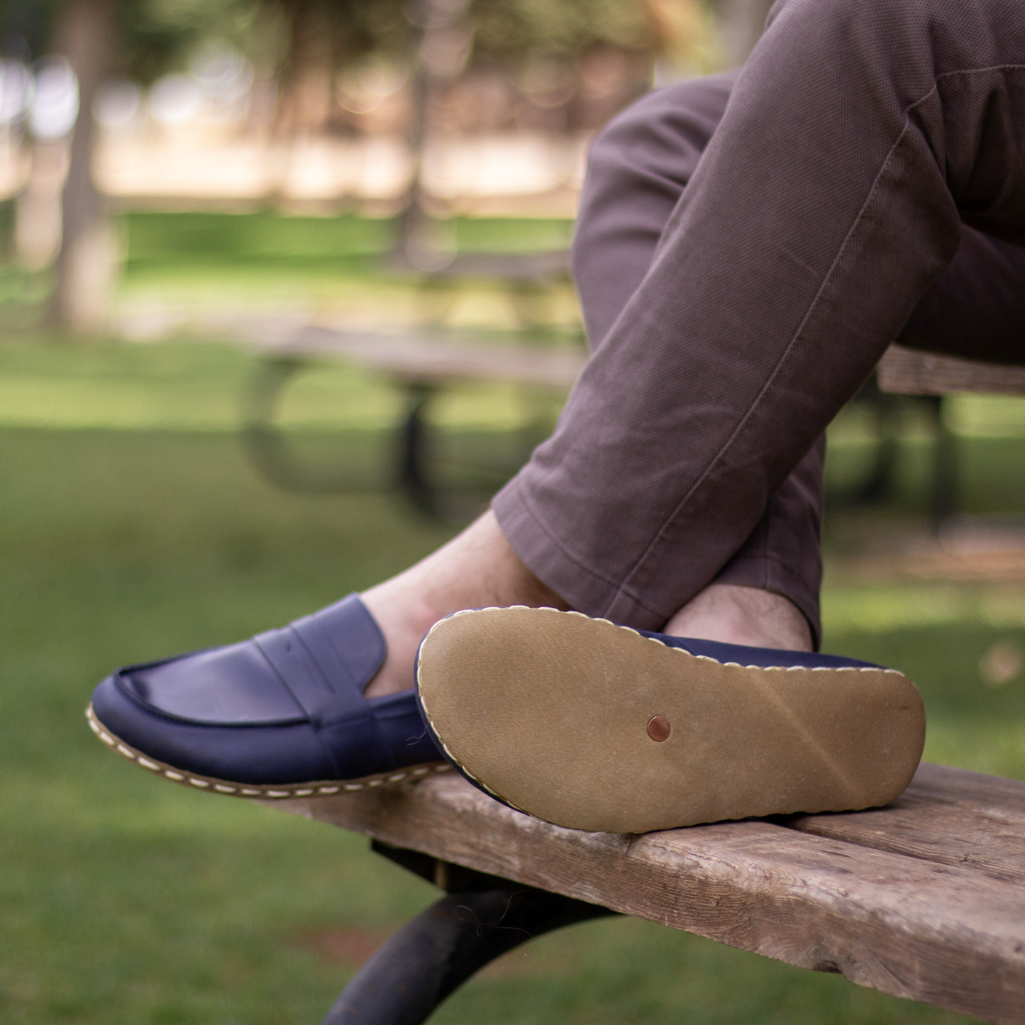 Men's Leather Earthing Barefoot Shoes Crazy Navy Blue