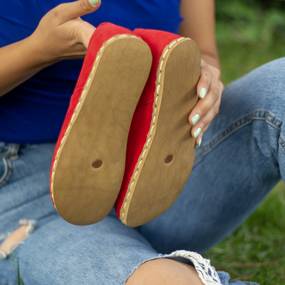 Earthing Shoes With Copper, Oxford Style Lace-up for Women, Red Nubuck