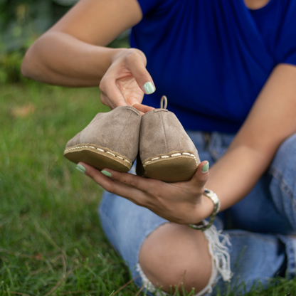 Handmade Milky Brown Suede Earthing Shoes with Copper for Women