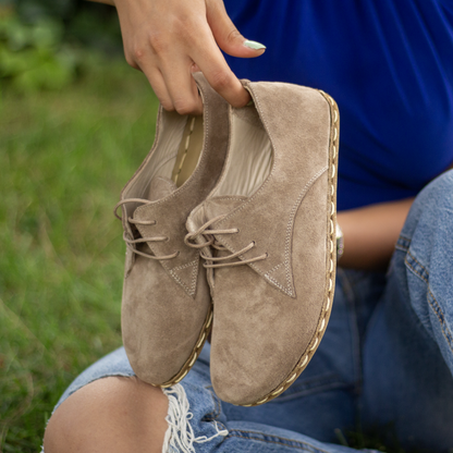 Handmade Milky Brown Suede Earthing Shoes with Copper for Women