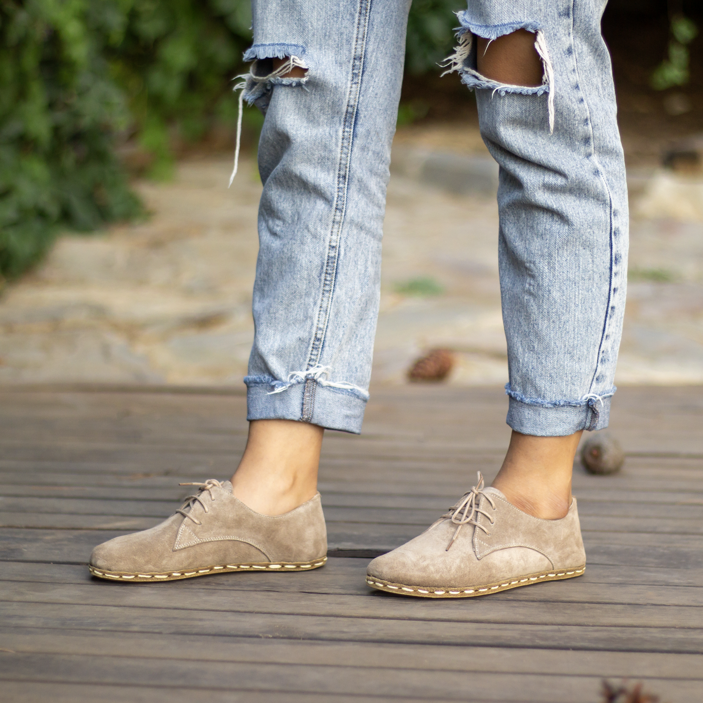 Handmade Milky Brown Suede Earthing Shoes with Copper for Women