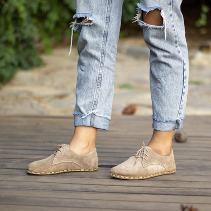 Handmade Milky Brown Suede Earthing Shoes with Copper for Women