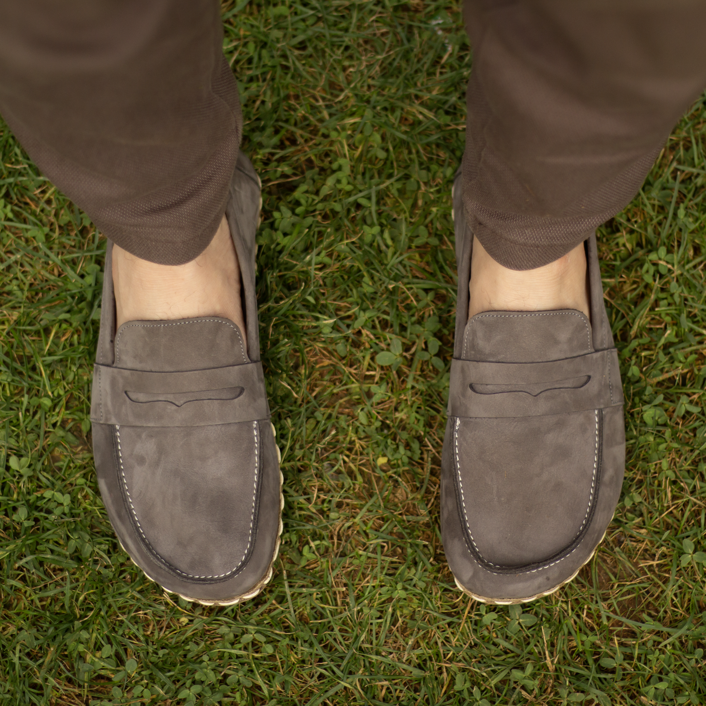 Men's Leather Earthing Barefoot Shoes Gray Nubuck