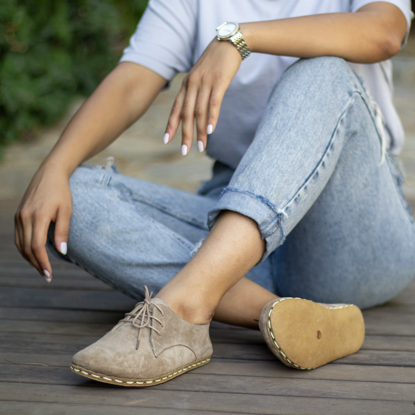 Handmade Milky Brown Suede Earthing Shoes with Copper for Women