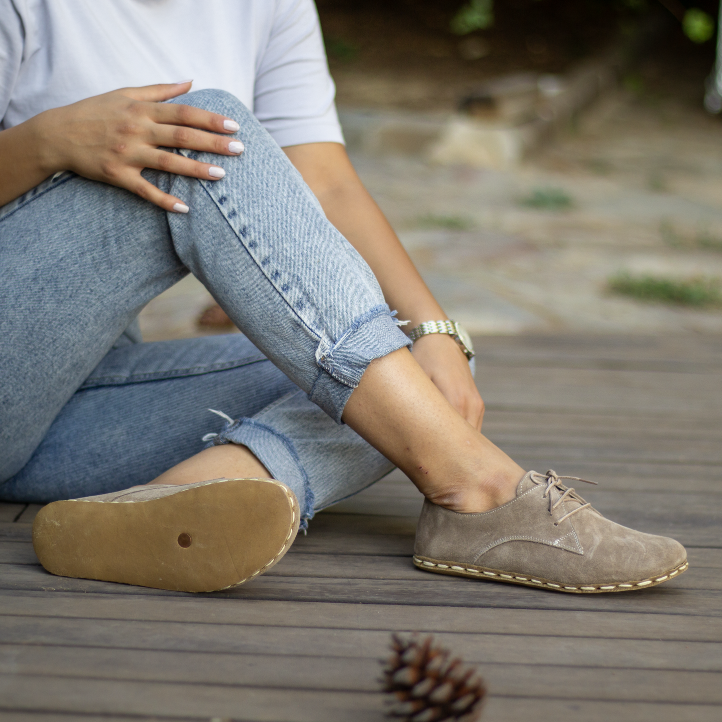 Handmade Milky Brown Suede Earthing Shoes with Copper for Women