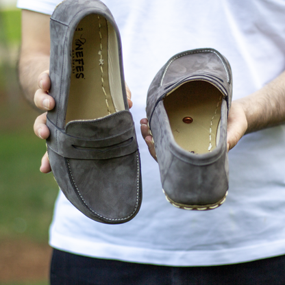 Men's Leather Earthing Barefoot Shoes Gray Nubuck