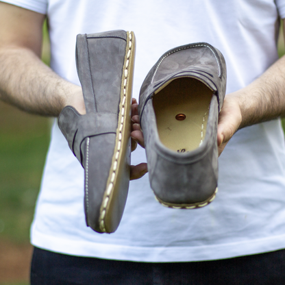 Men's Leather Earthing Barefoot Shoes Gray Nubuck