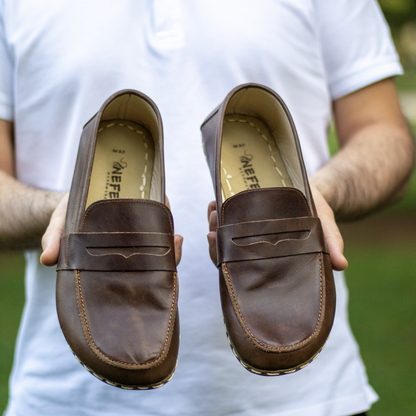 Men's Leather Earthing Barefoot Shoes Crazy Classic Brown