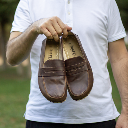 Men's Leather Earthing Barefoot Shoes Crazy Classic Brown