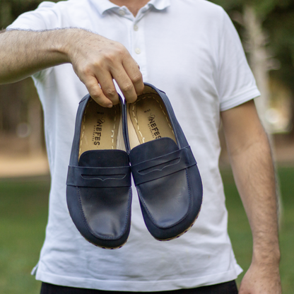 Men's Leather Earthing Barefoot Shoes Crazy Navy Blue