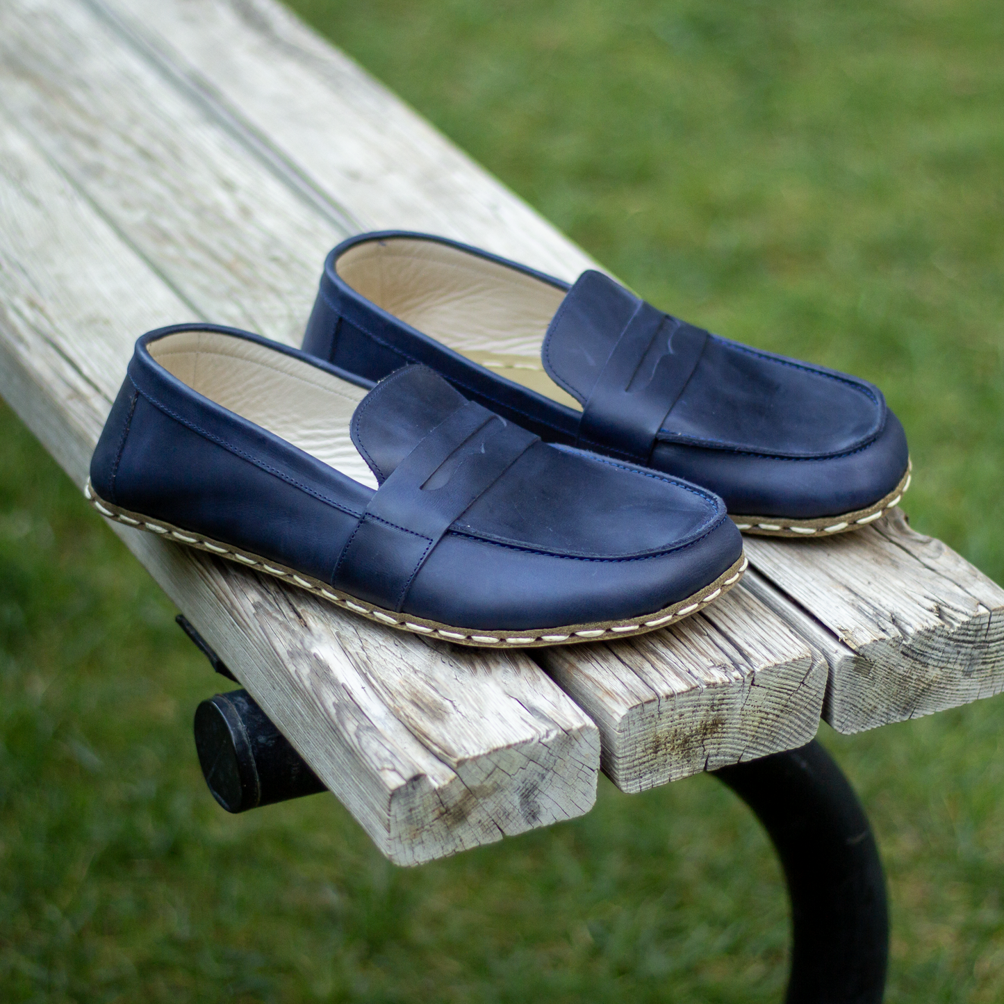 Men's Leather Earthing Barefoot Shoes Crazy Navy Blue