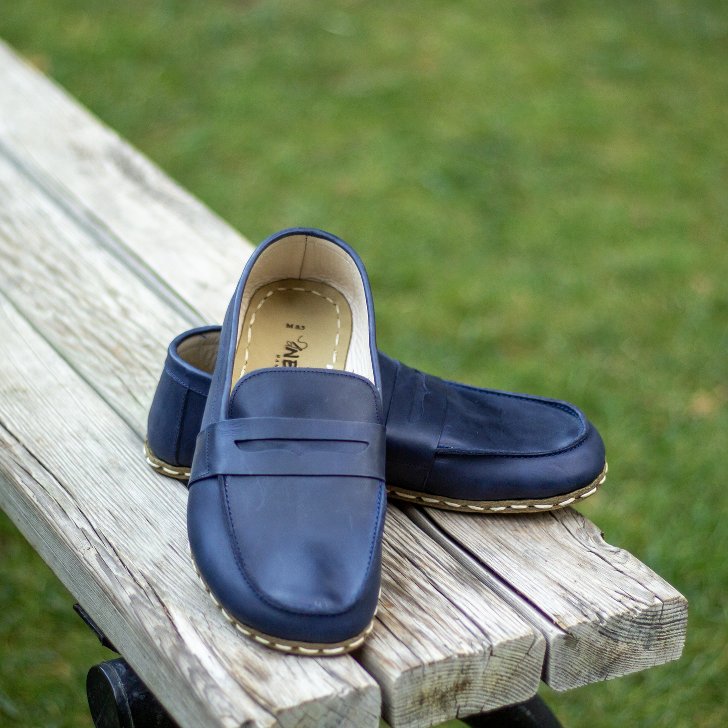 Men's Leather Earthing Barefoot Shoes Crazy Navy Blue