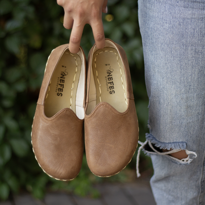 Barefoot Leather Shoes Flat For Women, Matte Brown