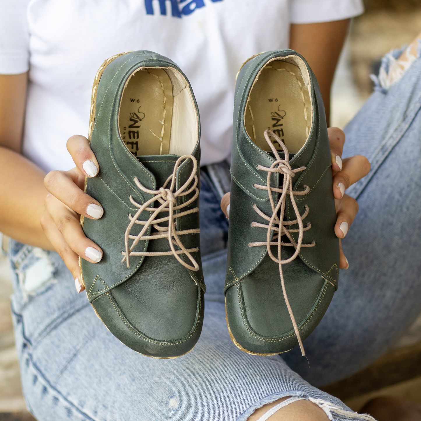 Barefoot Sport Shoes Handmade Women's Toledo Green Leather Earthing Sneakers