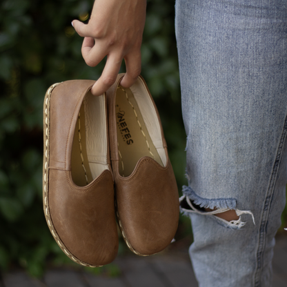 Barefoot Leather Shoes Flat For Women, Matte Brown