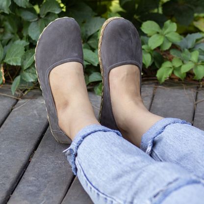 Handmade Barefoot Leather Shoes for Women in Gray Nubuck