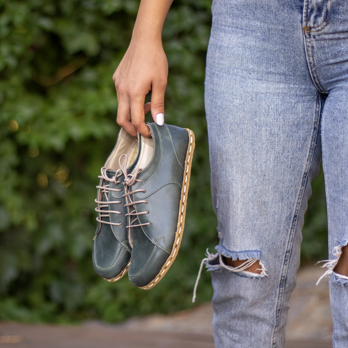 Barefoot Sport Shoes Handmade Women's Toledo Green Leather Earthing Sneakers