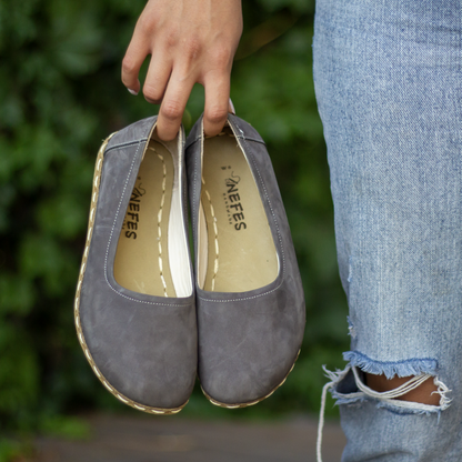 Handmade Barefoot Leather Shoes for Women in Gray Nubuck