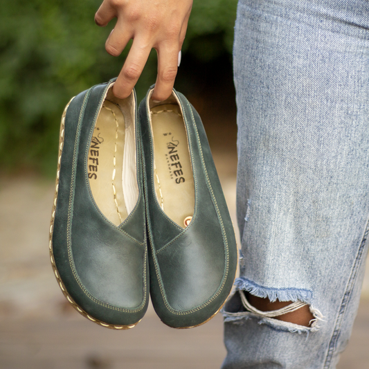 Barefoot Loafers for Women, Handmade Toledo Green