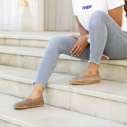 Barefoot Loafers for Women, Handmade Milky Brown Suede