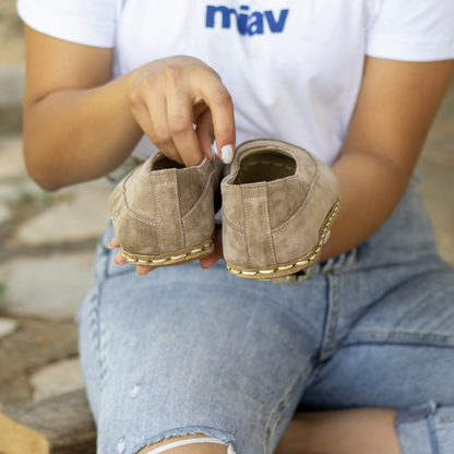 Barefoot Loafers for Women, Handmade Milky Brown Suede