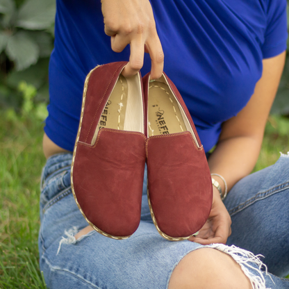 Leather Barefoot Handmade Women's Shoes - Nubuck Burgundy