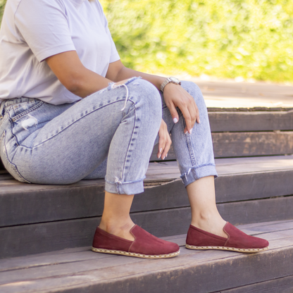 Leather Barefoot Handmade Women's Shoes - Nubuck Burgundy