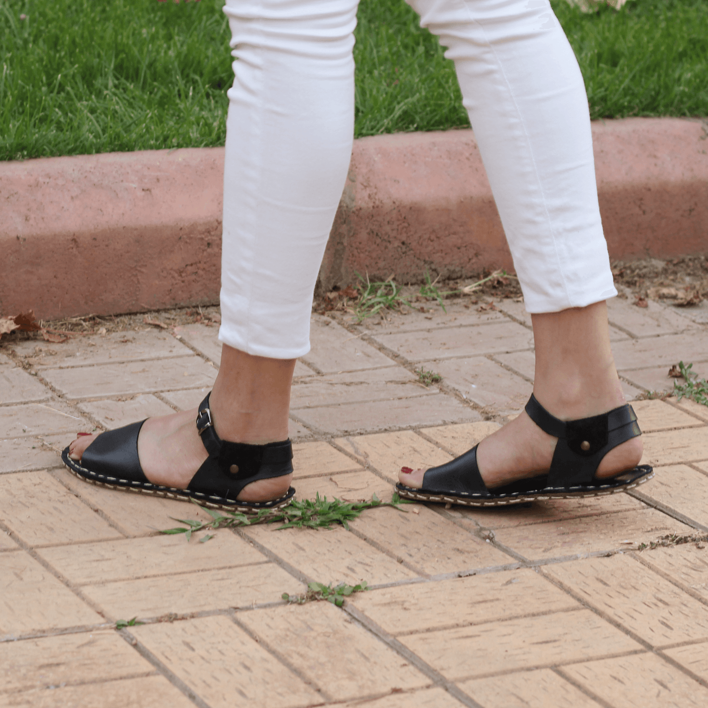 BAND Women's Black Leather Barefoot Huarache Sandals