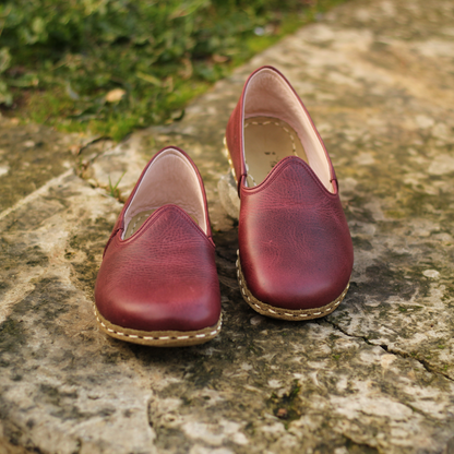 Barefoot Burgundy Leather Shoes: Handmade For Men's