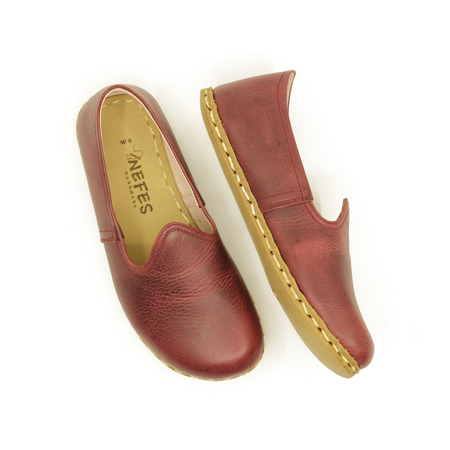 Barefoot Burgundy Leather Shoes: Handmade For Men's