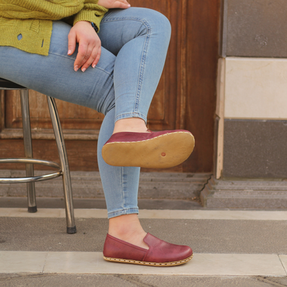 Barefoot Burgundy Leather Women's Shoes "Modern Style"