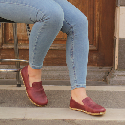 Barefoot Burgundy Leather Women's Shoes "Modern Style"