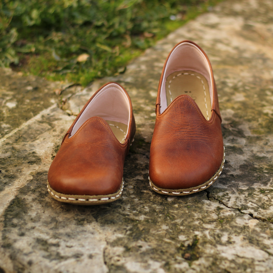 Barefoot Crazy New Brown Leather Shoes: Handmade