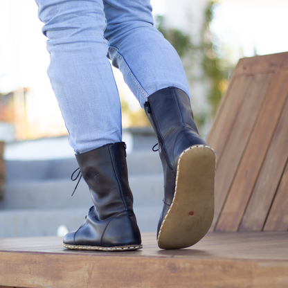 Barefoot Grounding Effect Black Leather Boots For Men