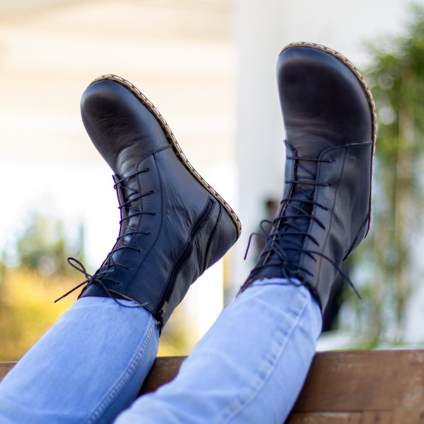 Barefoot Grounding Effect Black Leather Boots For Men