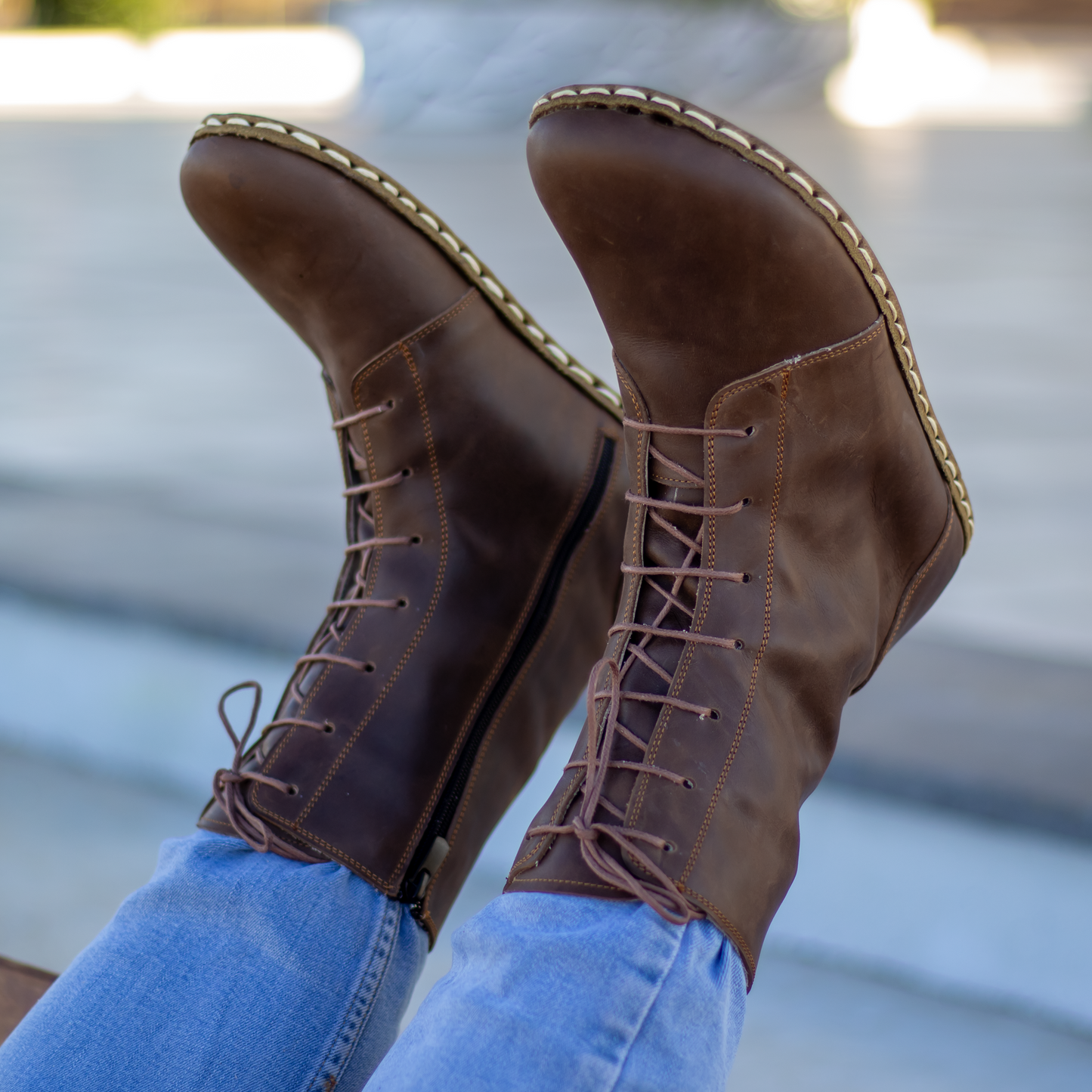 Barefoot Grounding Effect Crazy Classic Brown Leather Boots For Men