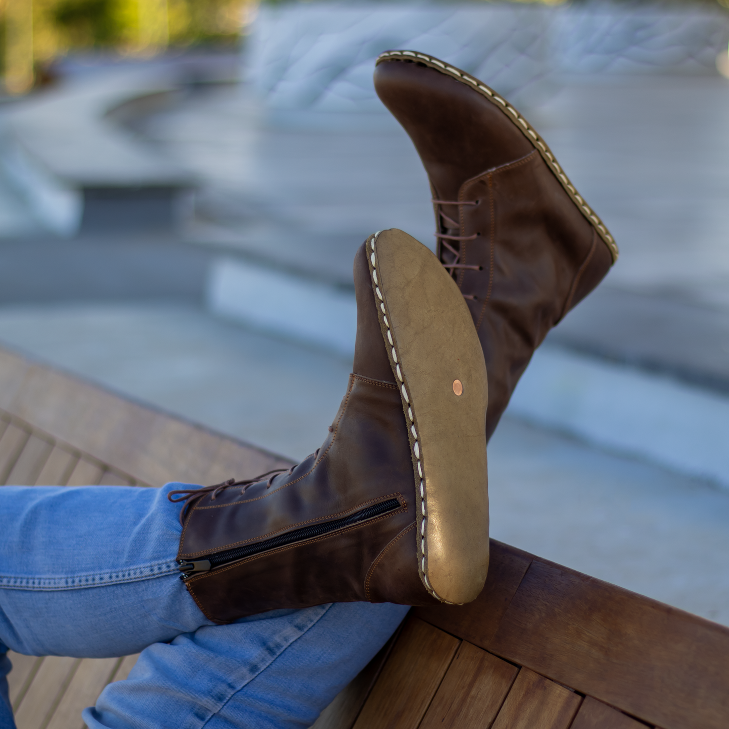 Barefoot Grounding Effect Crazy Classic Brown Leather Boots For Men