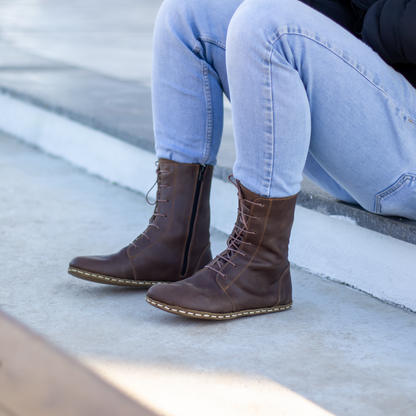 Barefoot Grounding Effect Crazy Classic Brown Leather Boots For Men