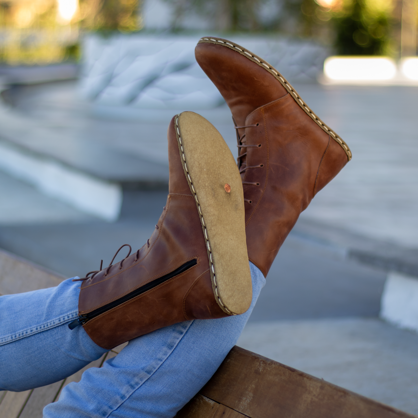 Barefoot Grounding Effect Crazy New Brown Leather Boots For Men