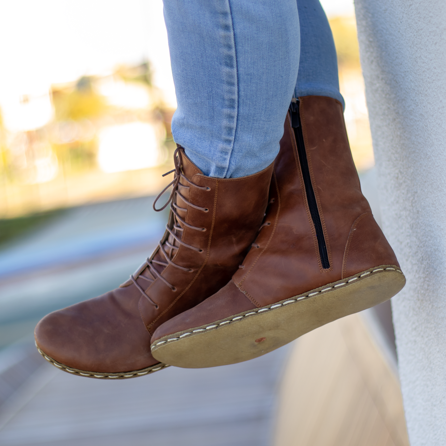 Barefoot Grounding Effect Crazy New Brown Leather Boots For Men